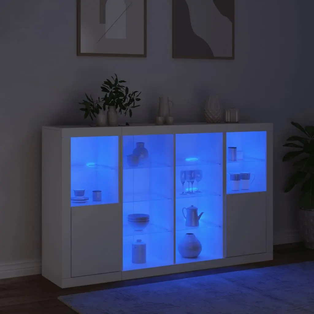 Sideboards with RGB LED Lights 3 Piece Set White Engineered Wood Storage Cabinets