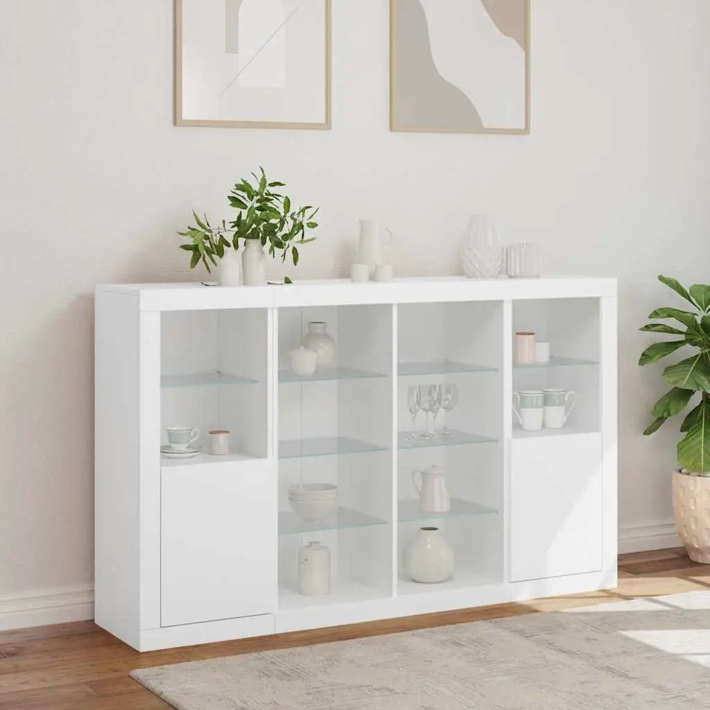 Sideboards with RGB LED Lights 3 Piece Set White Engineered Wood Storage Cabinets