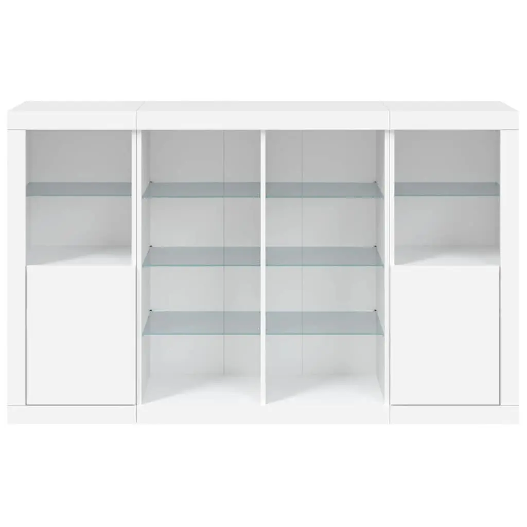 Sideboards with RGB LED Lights 3 Piece Set White Engineered Wood Storage Cabinets