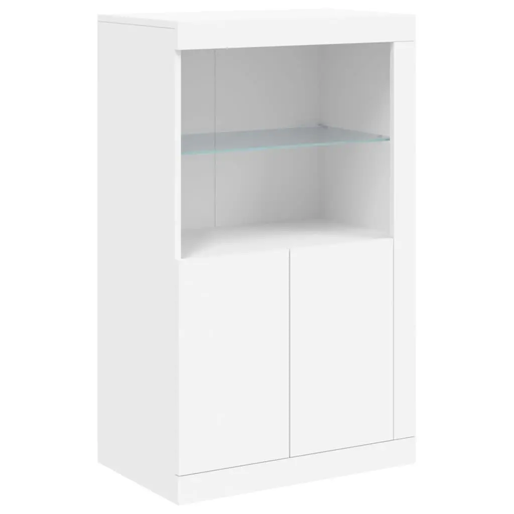 White Sideboard Cabinet with RGB LED Lights Storage Buffet Modern Hallway