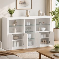 Friendly and Functional White Sideboard with LED Lighting