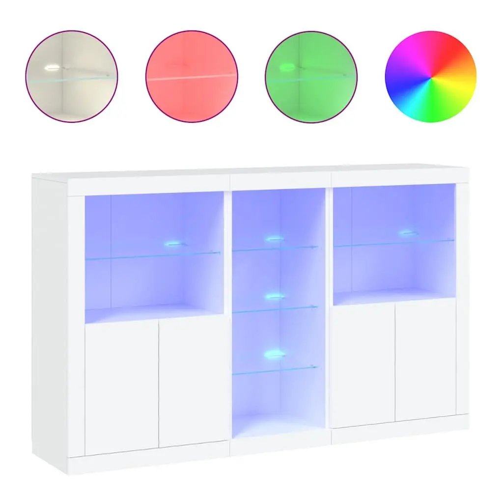White Sideboard Cabinet with RGB LED Lights Storage Buffet Hallway Furniture
