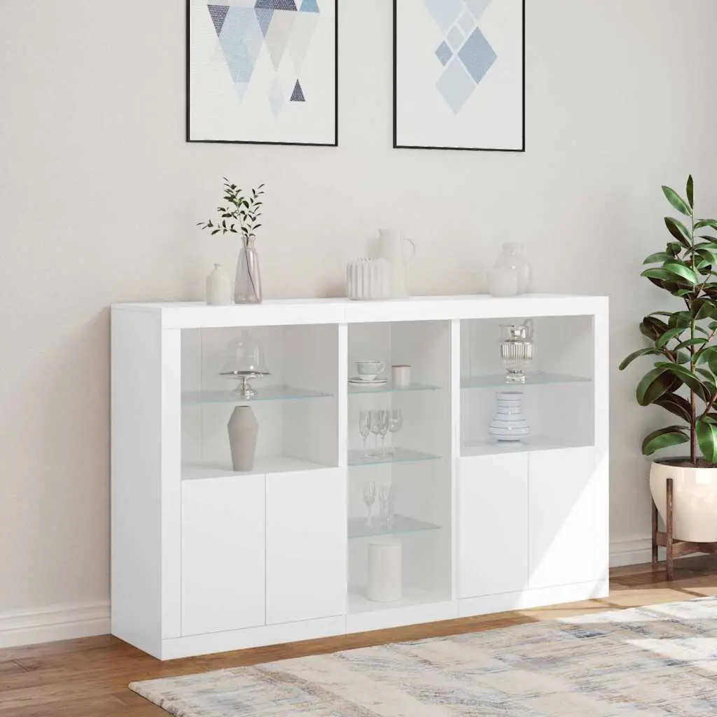 White Sideboard Cabinet with RGB LED Lights Storage Buffet Hallway Furniture