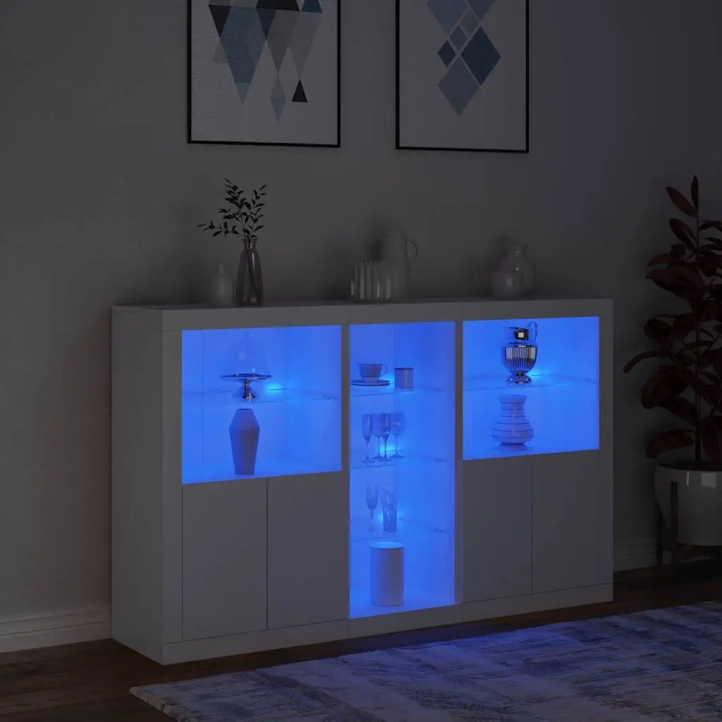 White Sideboard Cabinet with RGB LED Lights Storage Buffet Hallway Furniture
