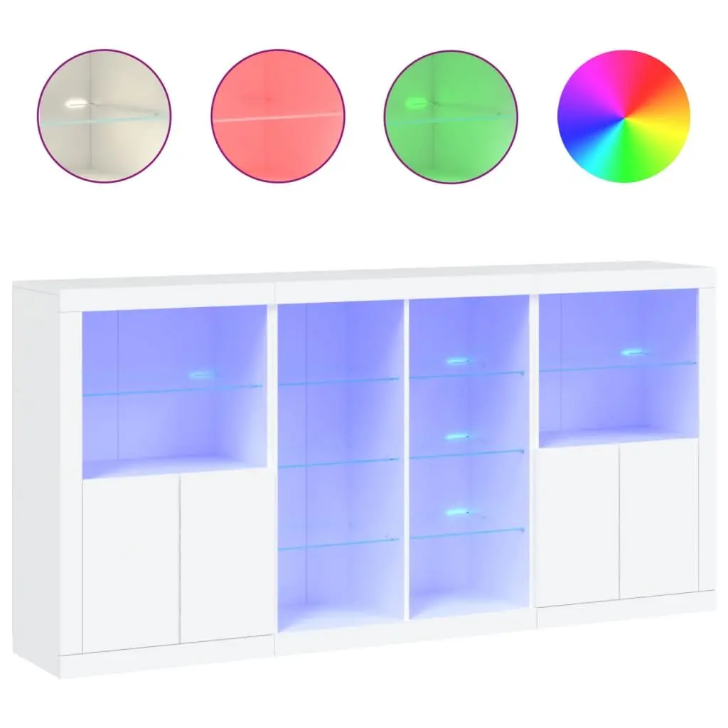 Sideboard Cabinet with RGB LED Lights Modern White 202 x 37 x 100 cm