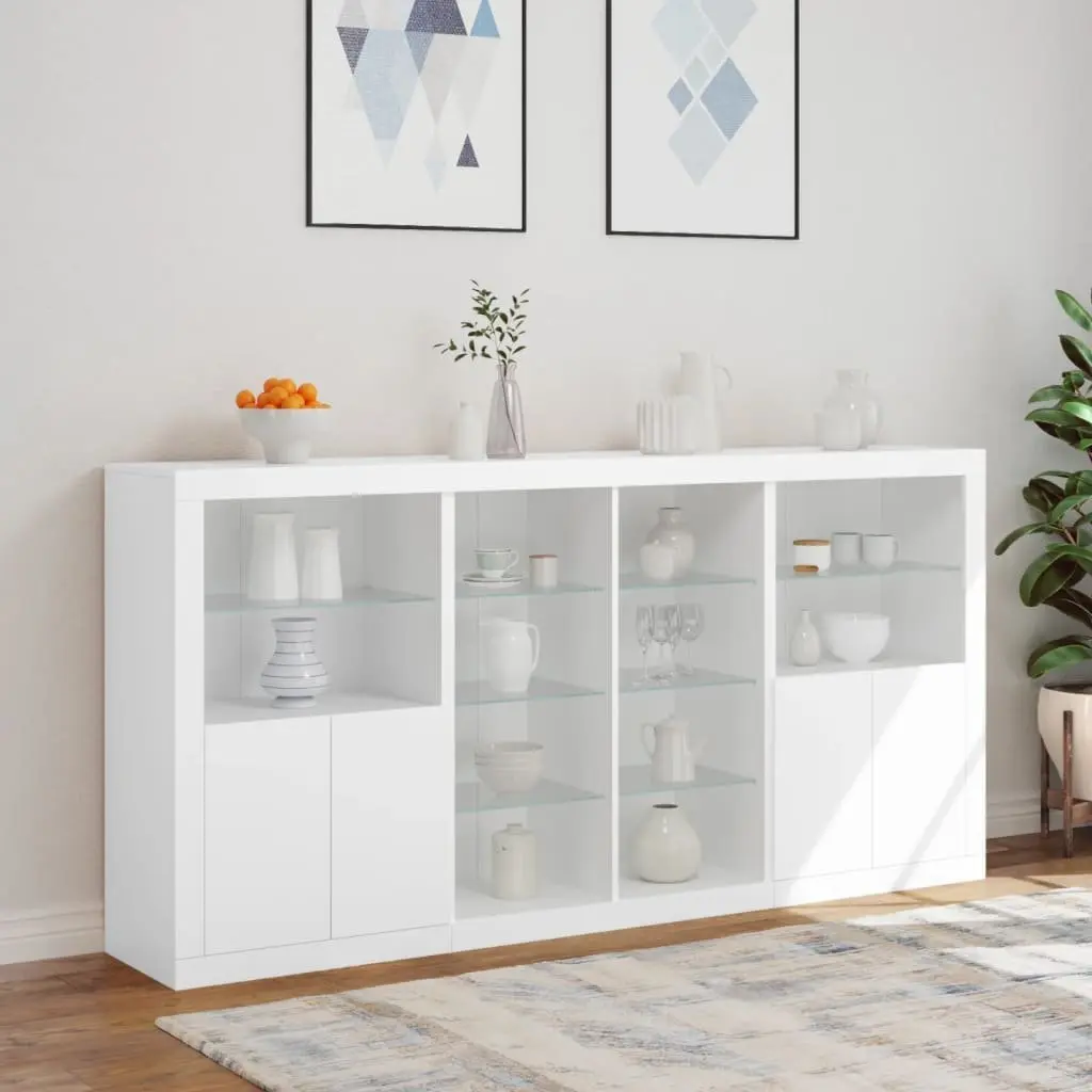 Sideboard Cabinet with RGB LED Lights Modern White 202 x 37 x 100 cm