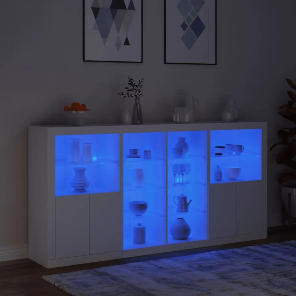 Sideboard Cabinet with RGB LED Lights Modern White 202 x 37 x 100 cm