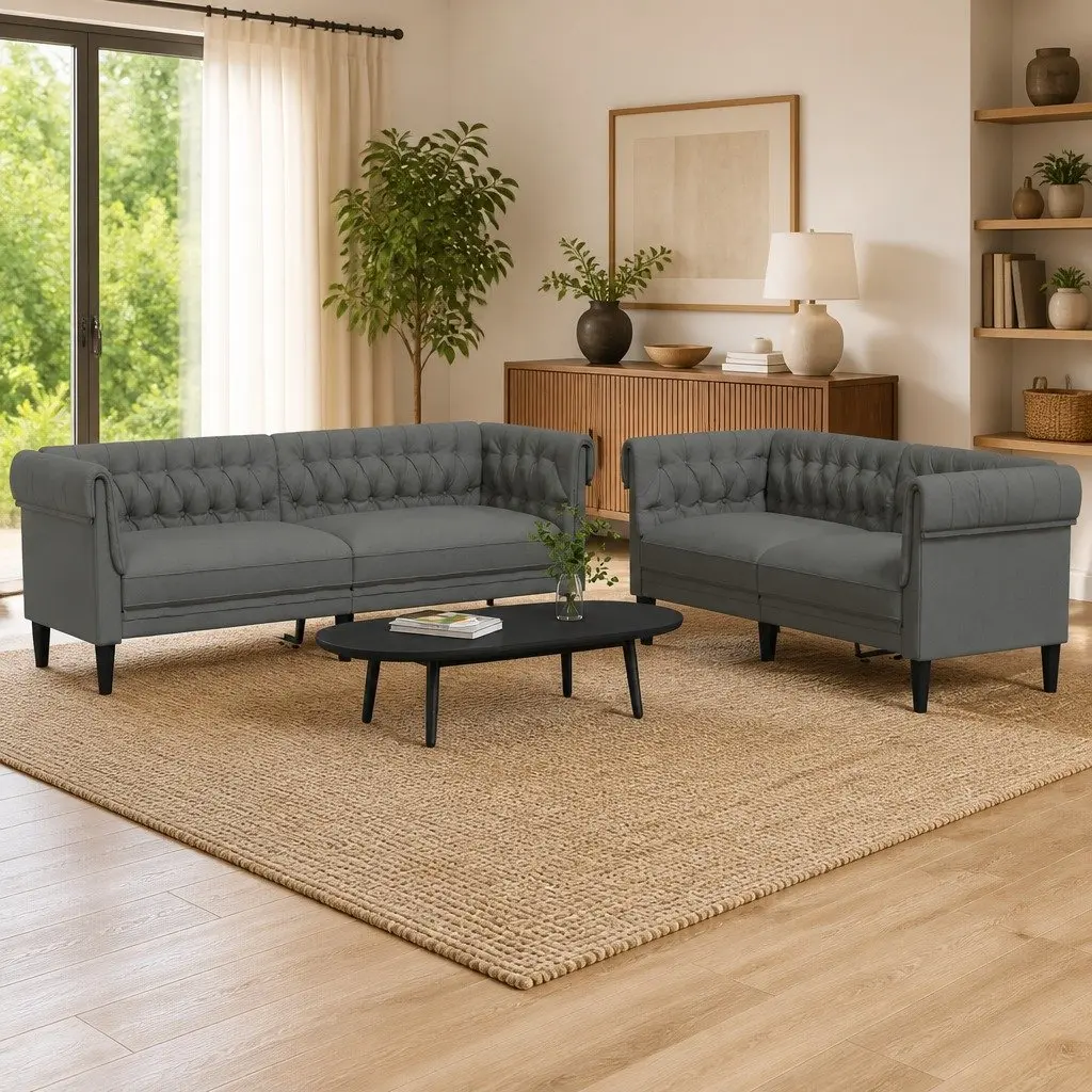 2-Piece Grey Sofa Set