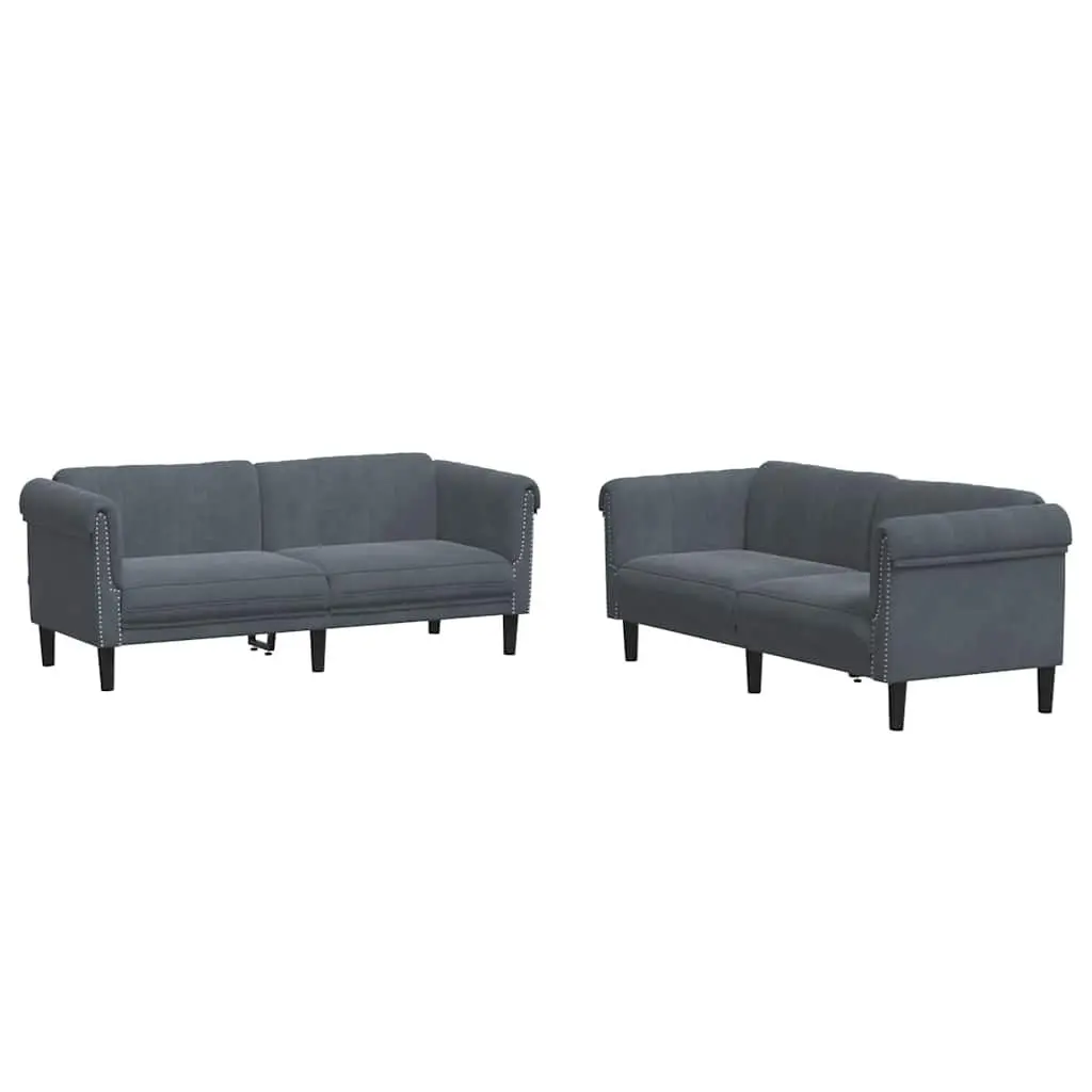 2 Piece Sofa Set Grey Velvet Living Room Furniture Comfortable Seating Modern