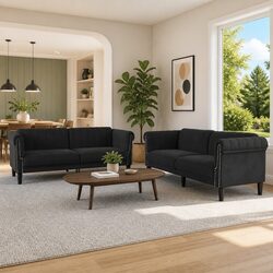 Your New Favorite Black Velvet 2-Piece Sofa Set