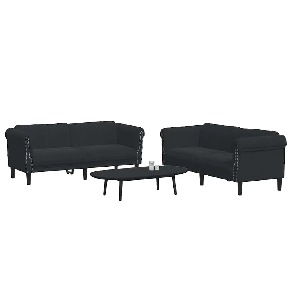 2 Piece Sofa Set Black Velvet Living Room Furniture Modern Design Comfortable