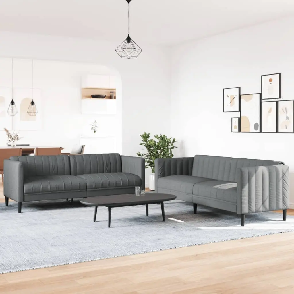Grey Fabric 2 Piece Sofa Set