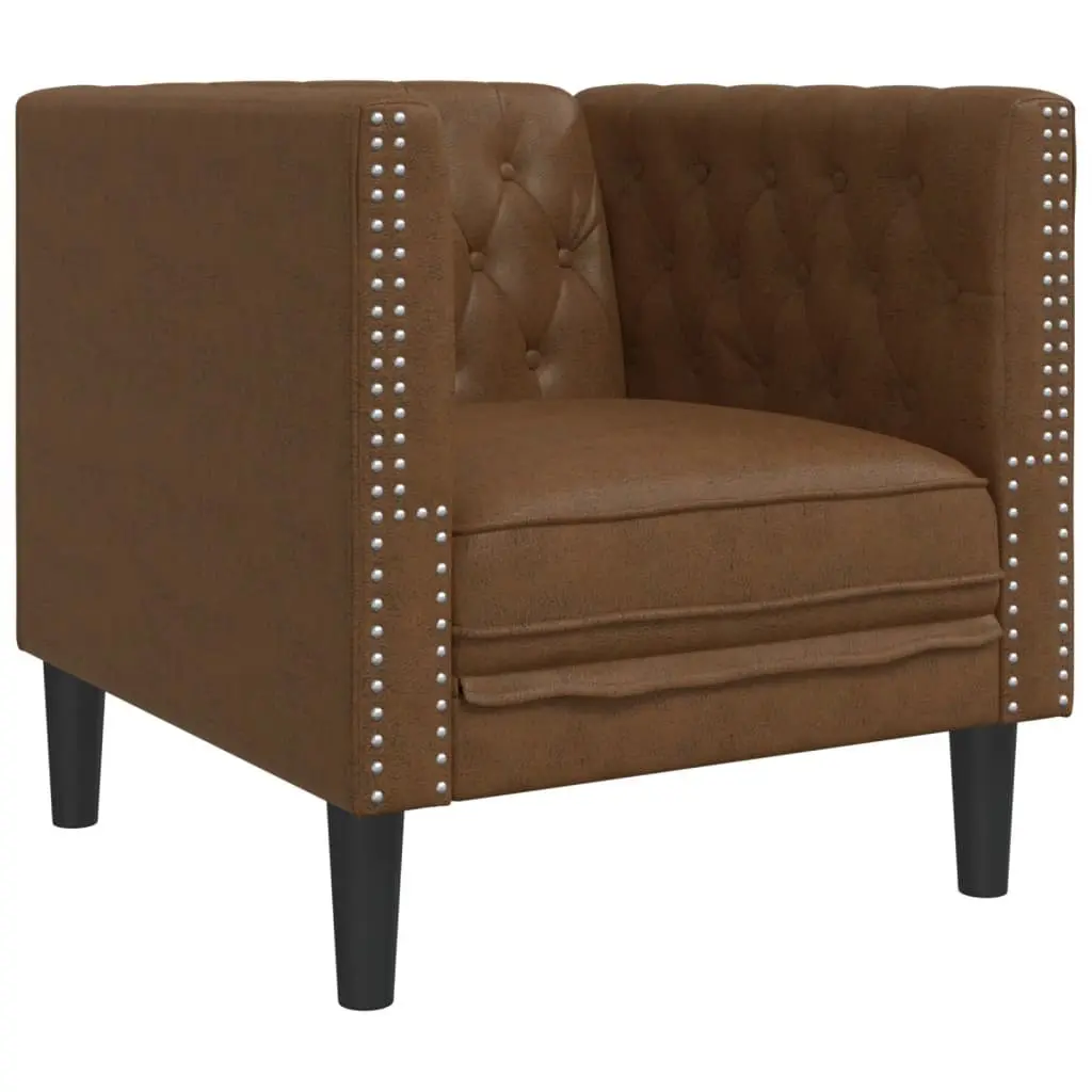 Chesterfield Sofa Set Brown Faux Suede 3 Piece Button Tufted