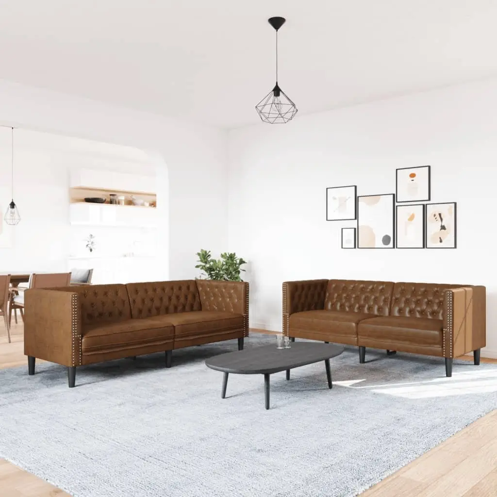 Chesterfield Sofa Set Brown Button Tufted 2 Piece
