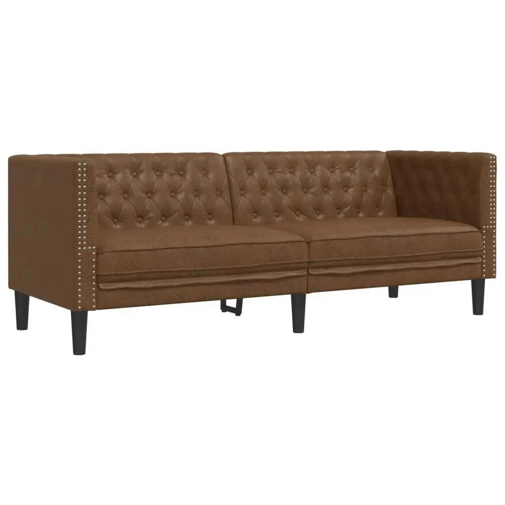 Chesterfield Sofa Set Brown Button Tufted 2 Piece