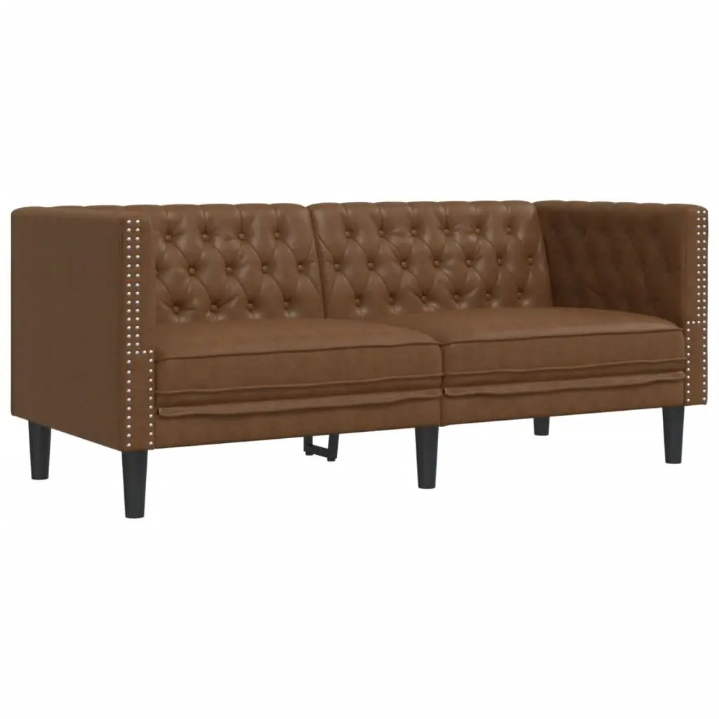 Chesterfield Sofa Set Brown Button Tufted 2 Piece