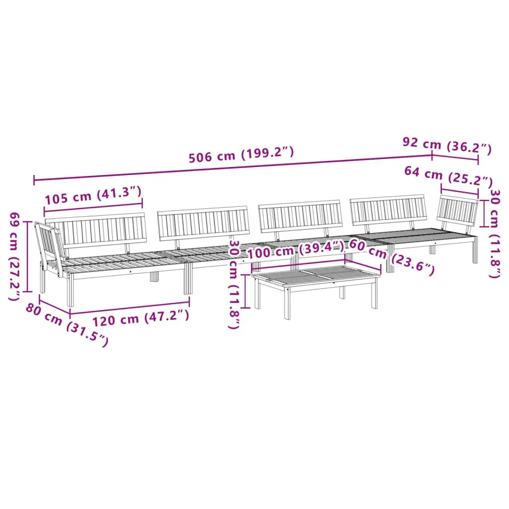 5 Piece Garden Pallet Sofa Set Solid Acacia Wood Slatted Brown