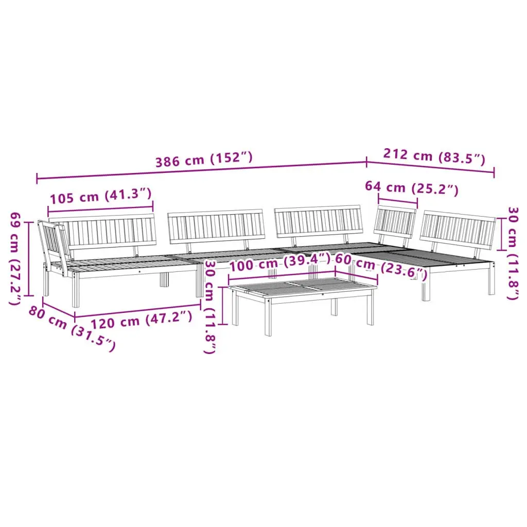 Outdoor Sectional Sofa Set 5 Piece Solid Acacia Wood Garden Pallet Furniture