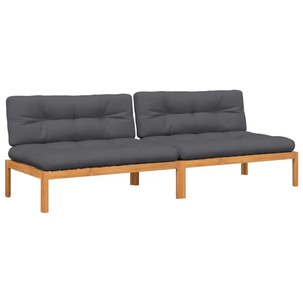 Garden Pallet Middle Sofas with Cushions 2pc Outdoor Seating Wood Lounge Set