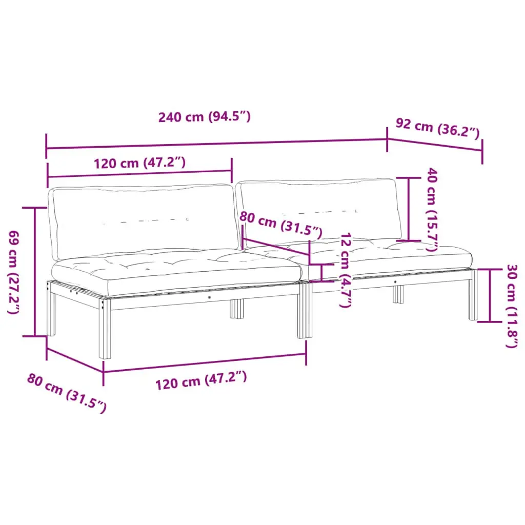 Outdoor Garden Pallet Middle Sofas 2pcs Backrest Cushion Seating Set