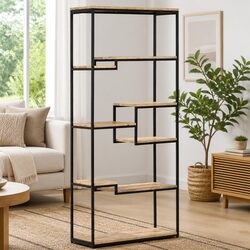 Bookcase 80x30x180 cm Rough Mango Wood Industrial Shelving Storage Display Unit