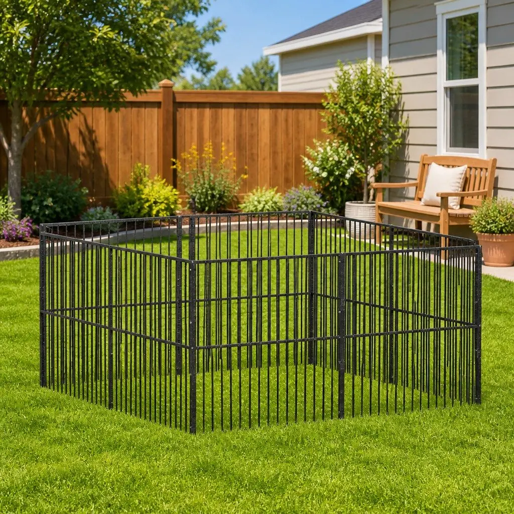 Dog Playpen 8 Panels Black Galvanised Steel Exercise Pen