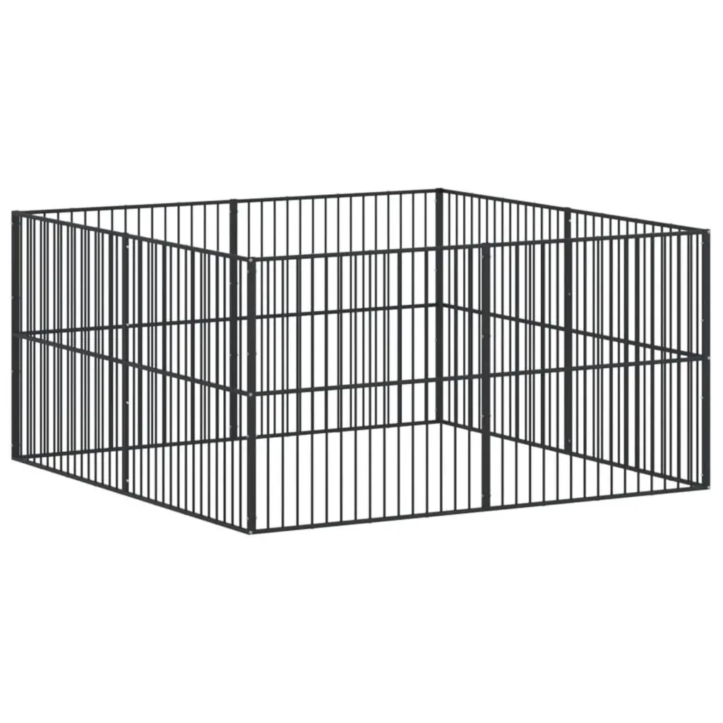 Dog Playpen 8 Panels Black Galvanised Steel Exercise Pen