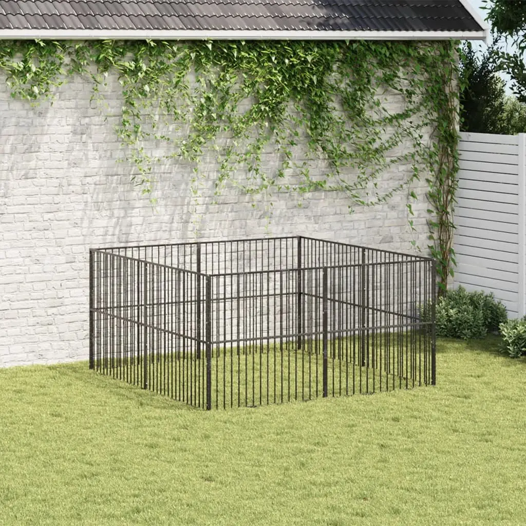Dog Playpen 8 Panels Black Galvanised Steel Exercise Pen