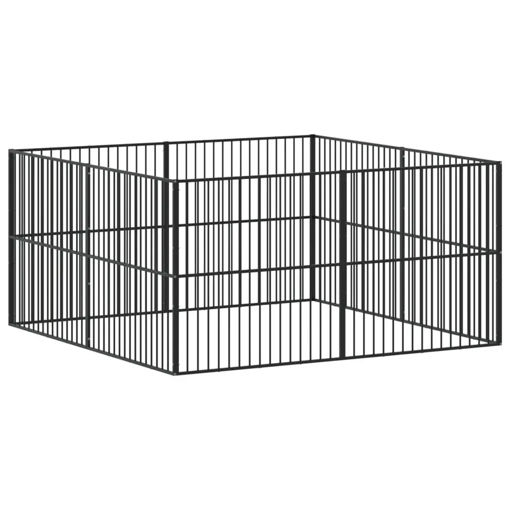 Dog Playpen 8 Panels Black Galvanised Steel Exercise Pen