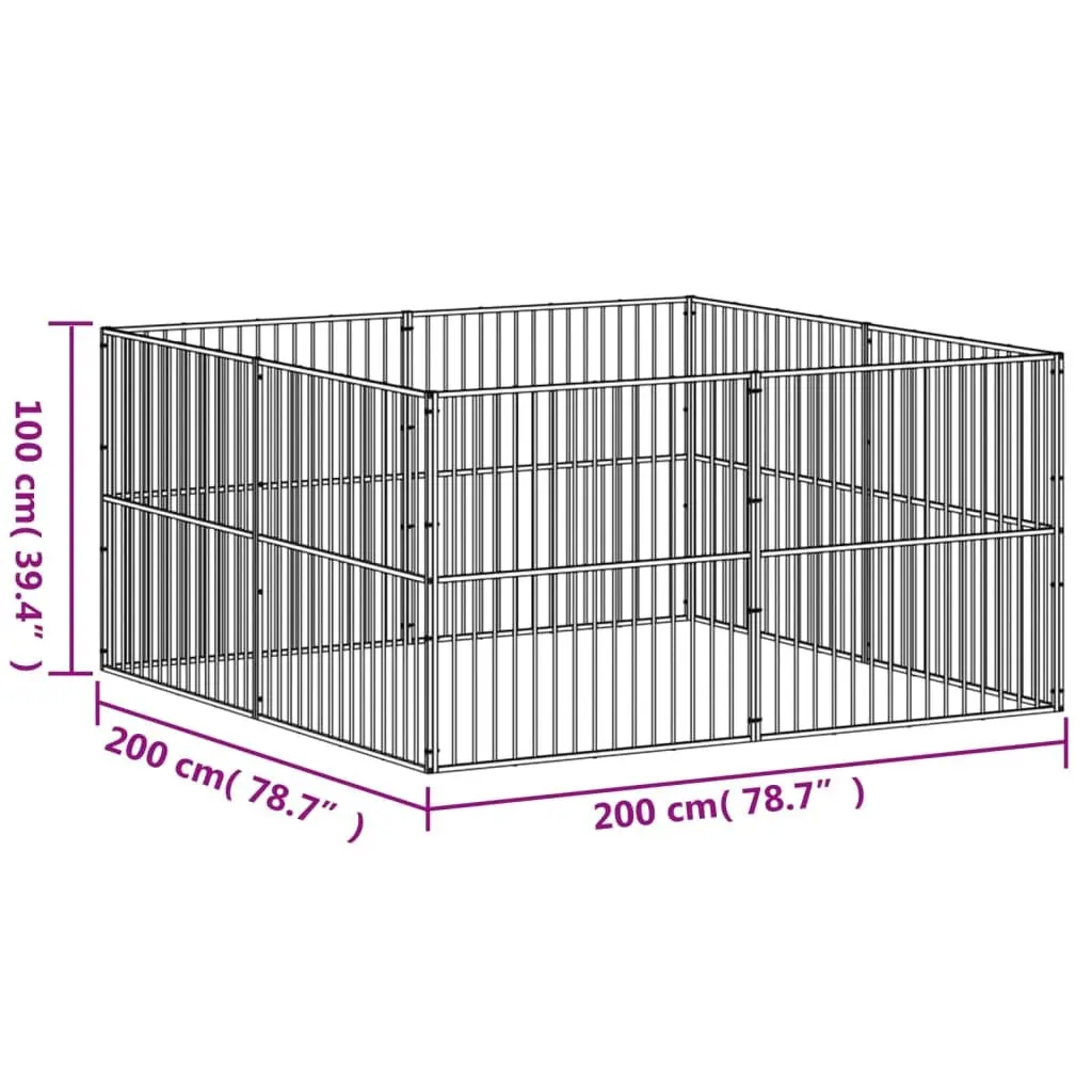 Dog Playpen 8 Panels Black Galvanised Steel Exercise Pen