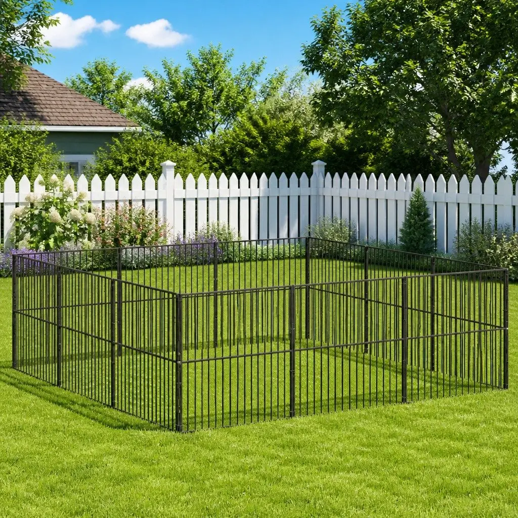 Dog Playpen 12 Panels Black Galvanised Steel Portable Exercise Pen