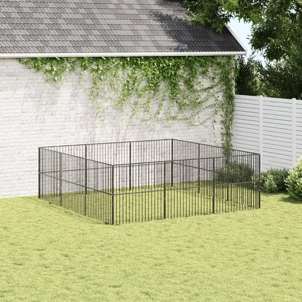 Dog Playpen 12 Panels Black Galvanised Steel Portable Exercise Pen