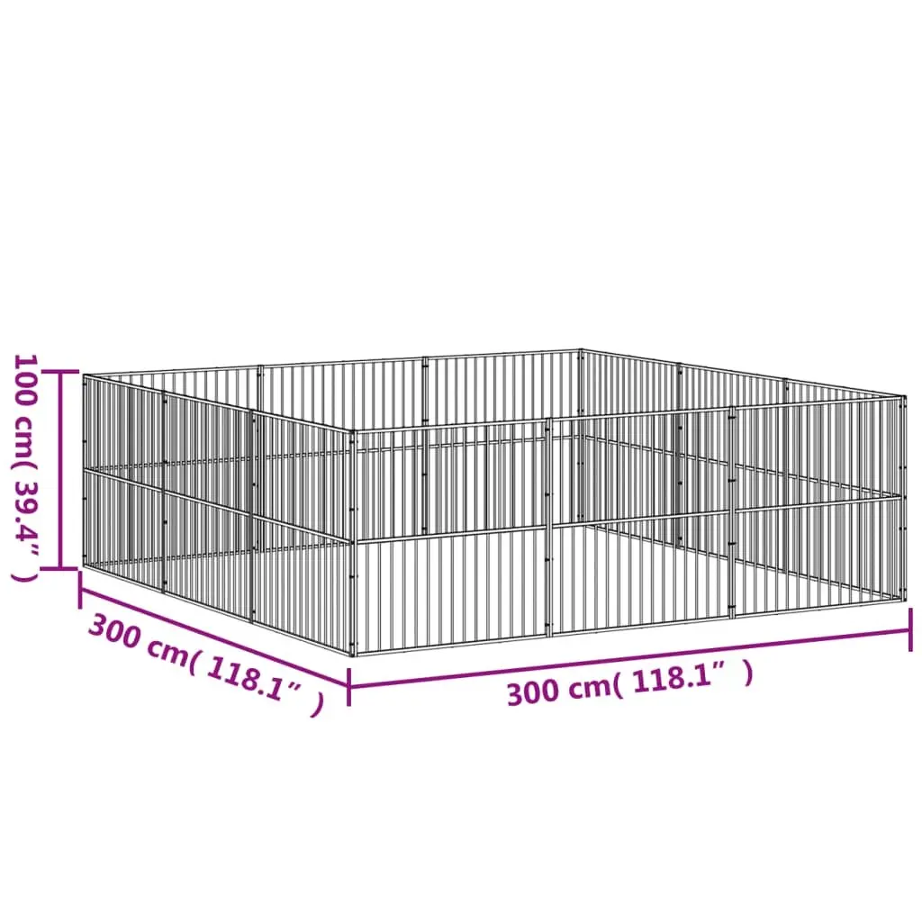 Dog Playpen 12 Panels Black Galvanised Steel Portable Exercise Pen