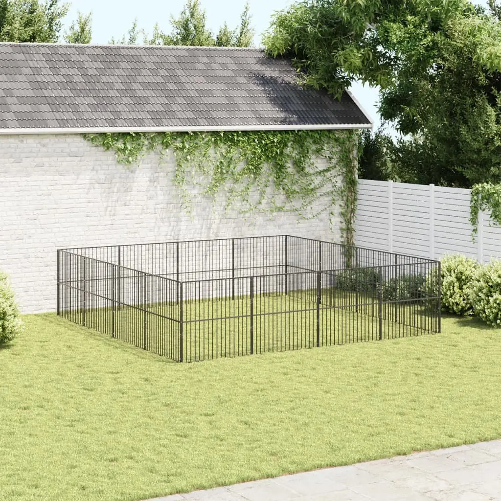 Dog Playpen 16 Panels Black Galvanised Steel Pet Exercise Enclosure Puppy Pen