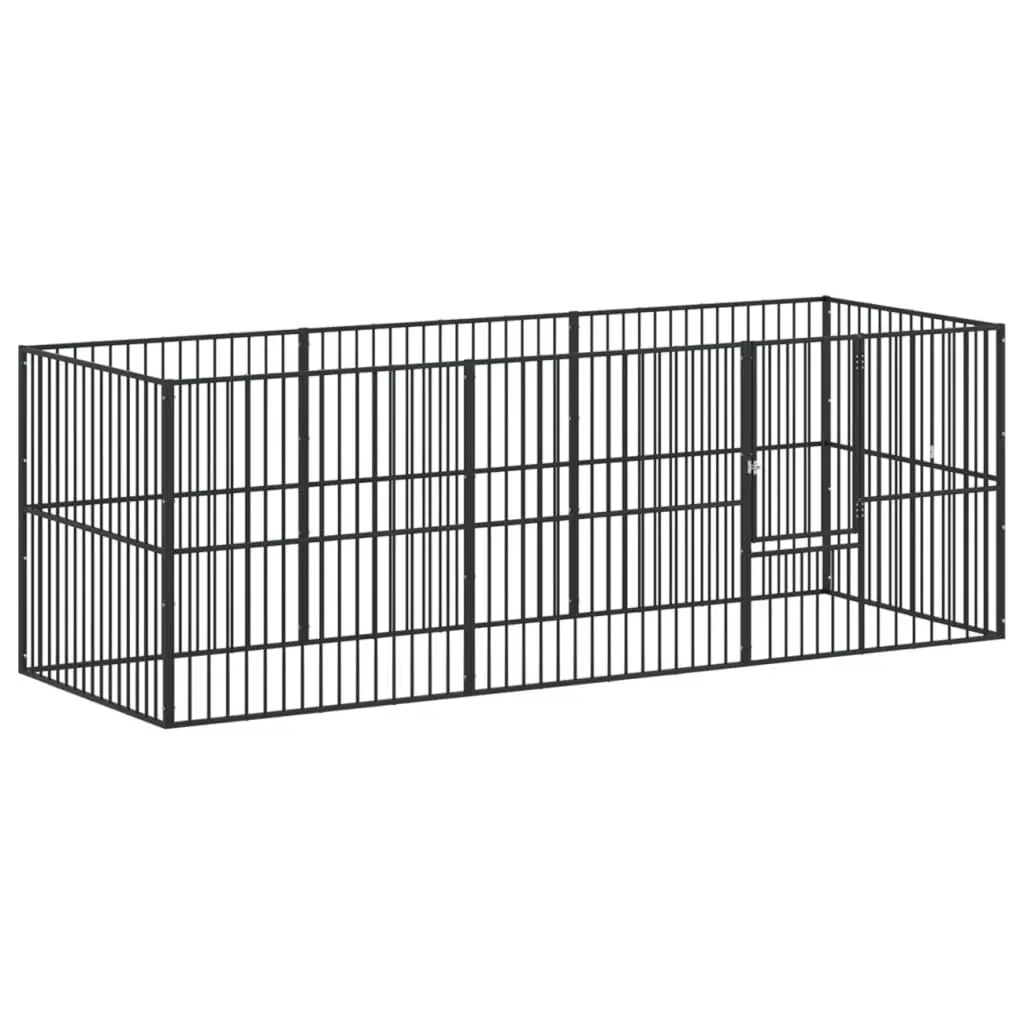 Dog Playpen 8 Panels Black Galvanised Steel Outdoor Pet Enclosure Exercise