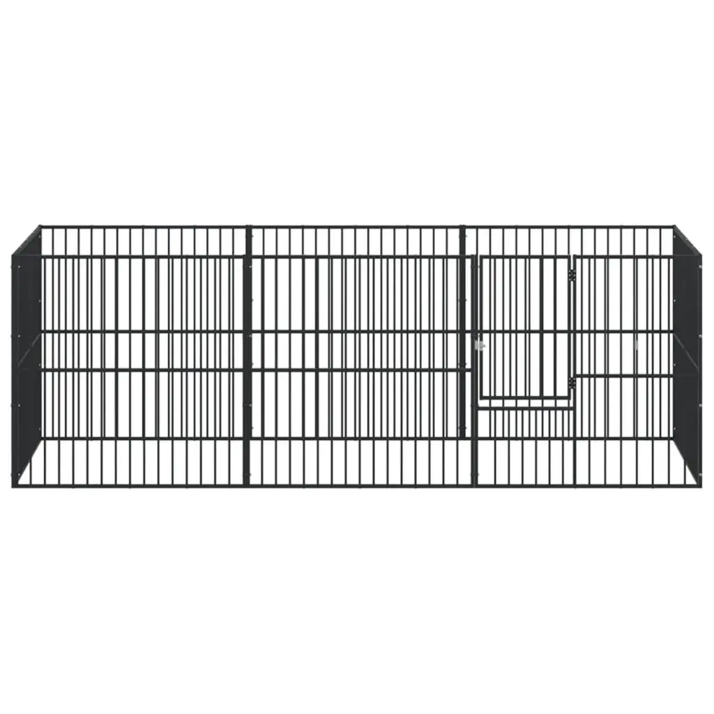 Dog Playpen 8 Panels Black Galvanised Steel Outdoor Pet Enclosure Exercise