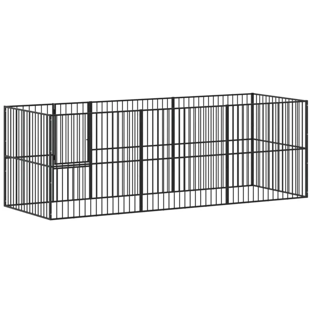 Dog Playpen 8 Panels Black Galvanised Steel Outdoor Pet Enclosure Exercise
