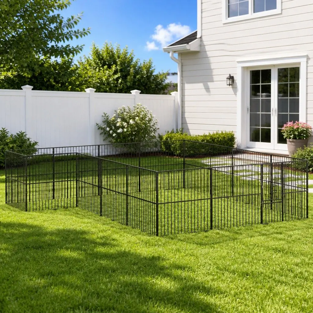 Dog Playpen Heavy-duty Galvanised Steel 16 Panels Black