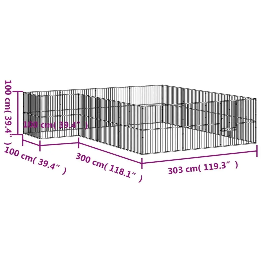 Dog Playpen Heavy-duty Galvanised Steel 16 Panels Black