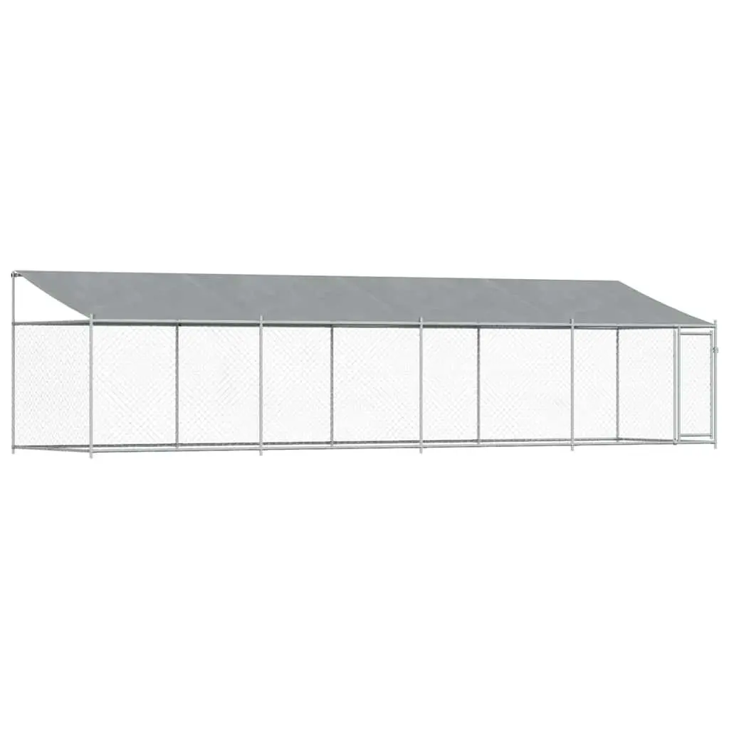 Dog Kennel Galvanised Steel Outdoor Run with Roof and Lockable Door Grey 8 x 2 x 2 m