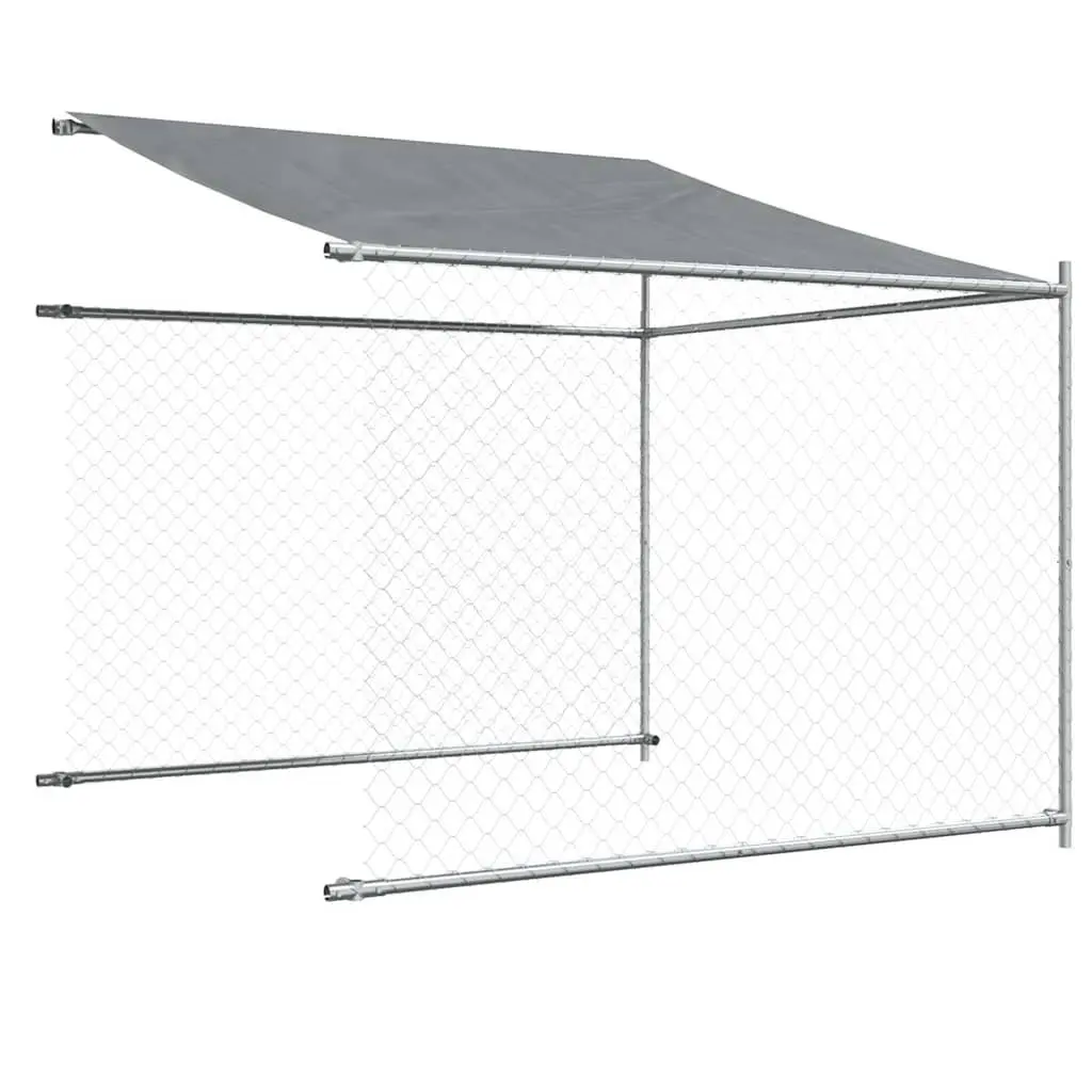 Dog Kennel Galvanised Steel Outdoor Run with Roof and Lockable Door Grey 8 x 2 x 2 m