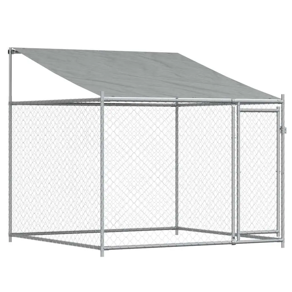 Dog Kennel Galvanised Steel Outdoor Run with Roof and Lockable Door Grey 8 x 2 x 2 m