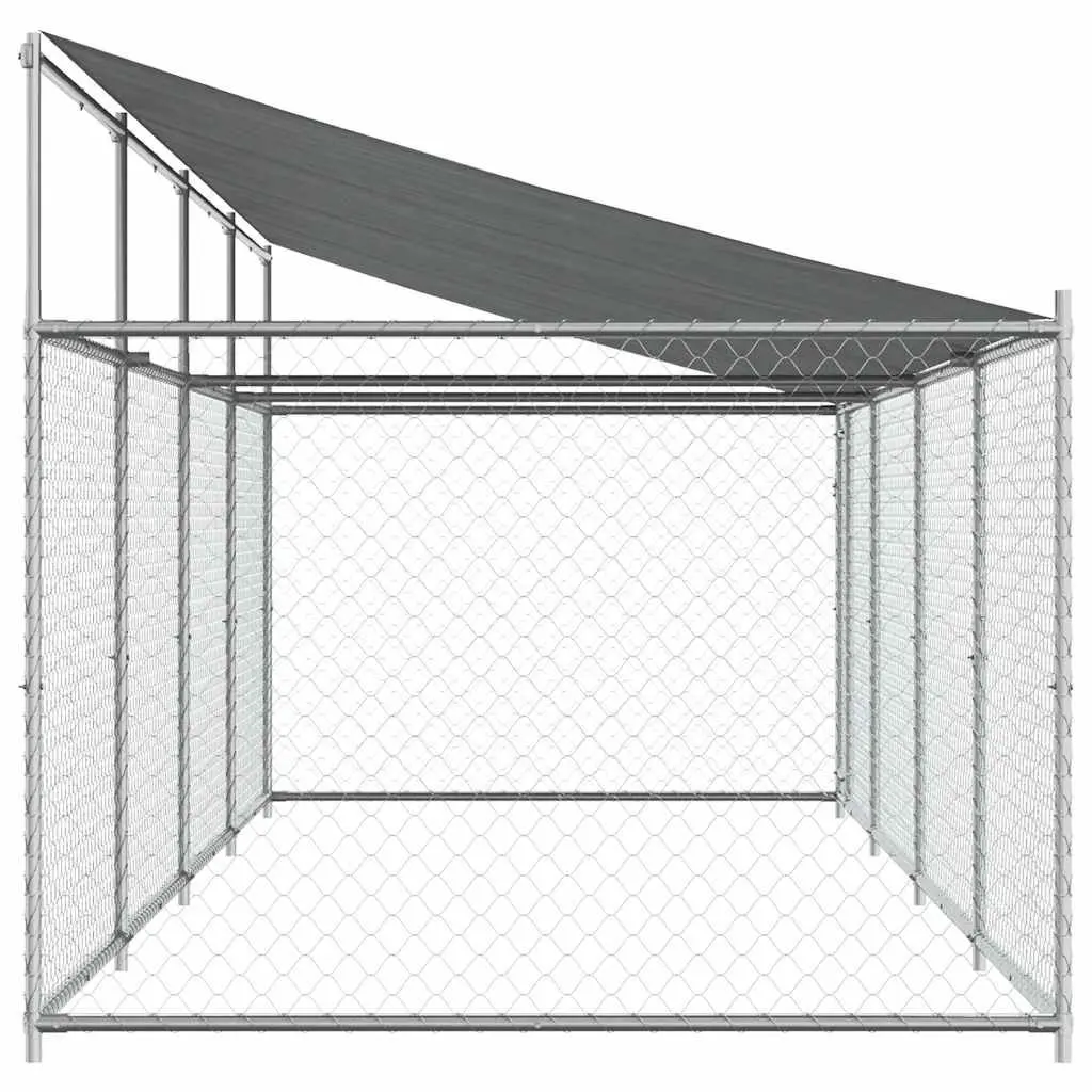 Dog Kennel Galvanised Steel Outdoor Run with Roof and Lockable Door Grey 8 x 2 x 2 m