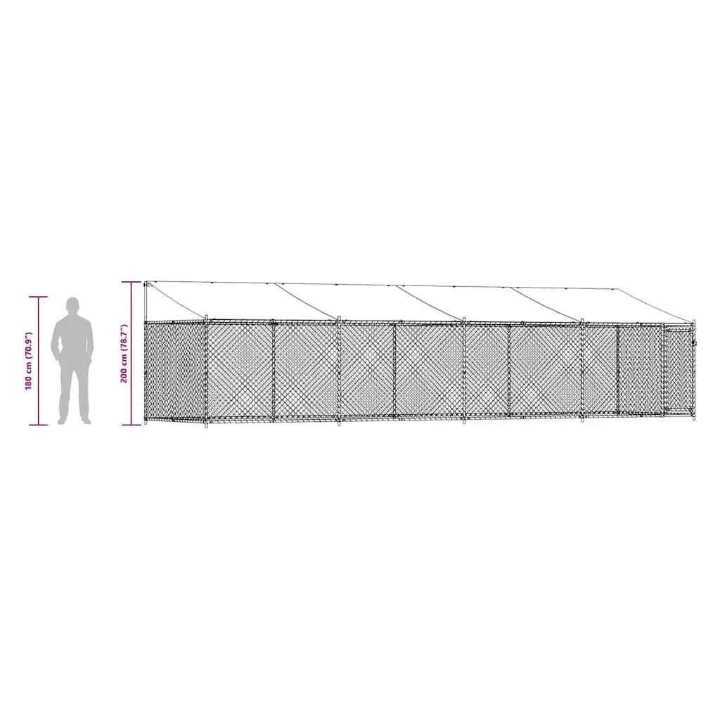 Dog Kennel Galvanised Steel Outdoor Run with Roof and Lockable Door Grey 8 x 2 x 2 m
