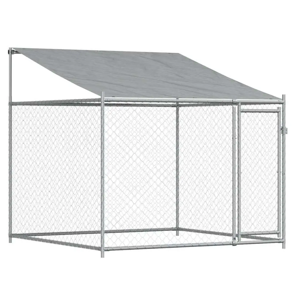 Dog Kennel Galvanised Steel Outdoor Cage with Roof and Door Grey 10x2x2m