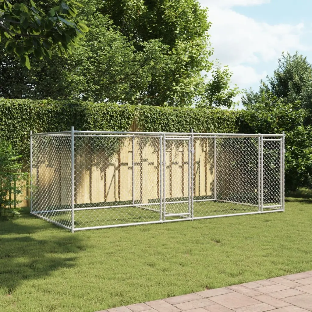 Dog Cage Galvanised Steel Outdoor Exercise Pen 4 x 2 x 1.5 m Grey