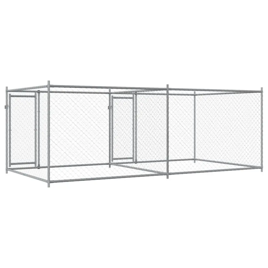 Dog Cage Galvanised Steel Outdoor Exercise Pen 4 x 2 x 1.5 m Grey