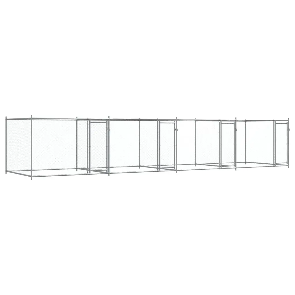 Outdoor Pet Run Dog Kennel Cage Grey 8x2x1.5m Galvanised Steel with Lockable Doors