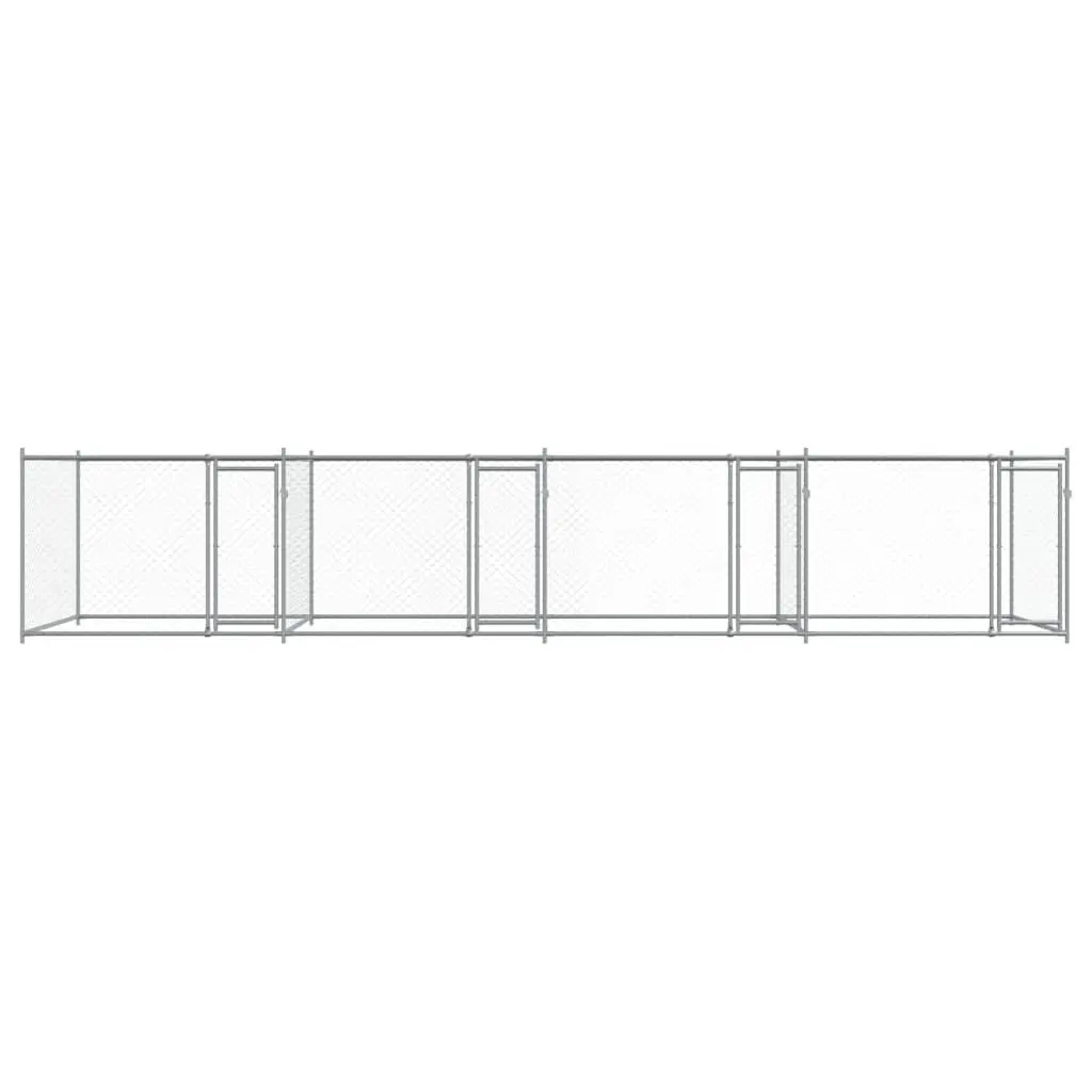 Outdoor Pet Run Dog Kennel Cage Grey 8x2x1.5m Galvanised Steel with Lockable Doors