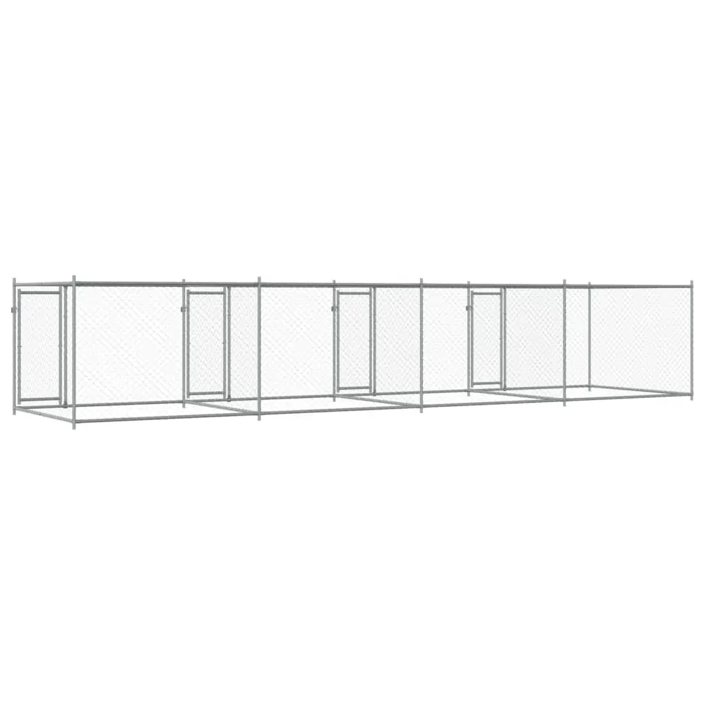 Outdoor Pet Run Dog Kennel Cage Grey 8x2x1.5m Galvanised Steel with Lockable Doors